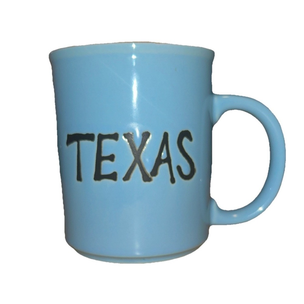 Embossed Texas Coffee Mug Stoneware Light Blue